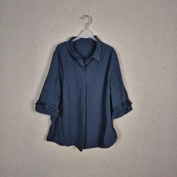 [BUNJANG] Oversized Dark Green Blouse with Ruffle Detail Sleeves / (#77추천/66)빅사이즈 바스락 다크그린 프릴장식소매 블라우스
