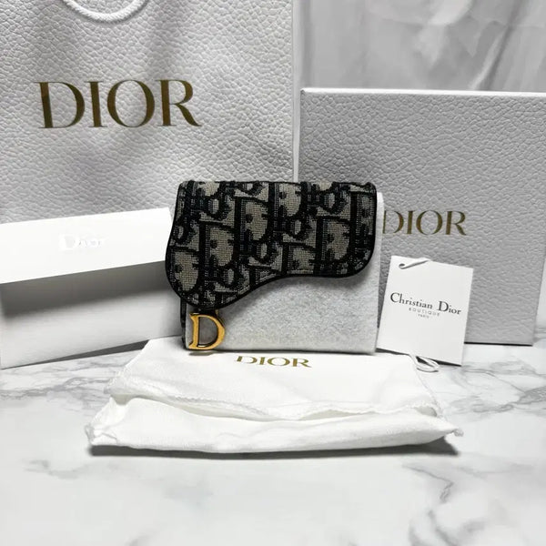 [BUNJANG] Dior Saddle Lotus Oblique Jacquard Wallet Blue / [S+급] 디올 새들 로터스 오블리크 자카드 지갑 블루