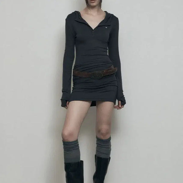 [BUNJANG] Bohemian Seoul Hooded Mini Dress Charcoal / 보헤미안서울 후디드 미니 드레스 차콜 보헴서