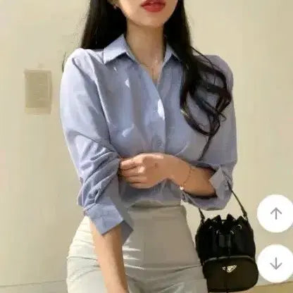 [BUNJANG] Light Blue Shirt Blouse / 차르르 셔츠 블라우스