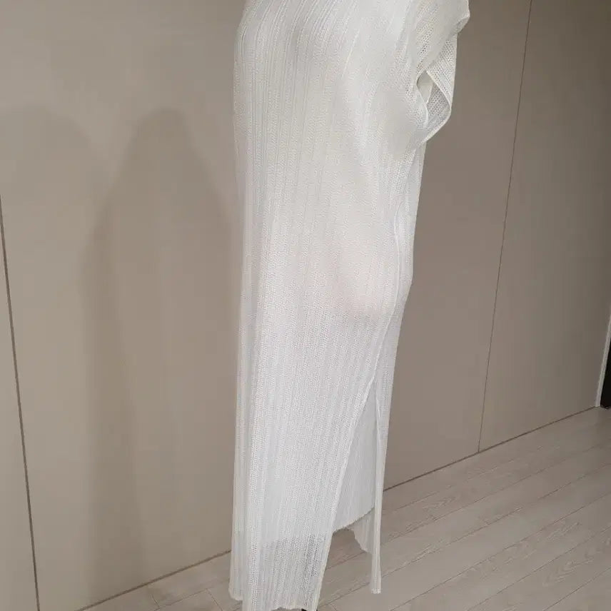 [BUNJANG] Pleated See-Through Long Dress White / 플리츠 민소매 시스루롱 원피스 화이트