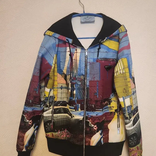 [BUNJANG] Prada Zip-Up Hoodie Multi-Pattern / 프라다 집업 후드 멀티 패턴