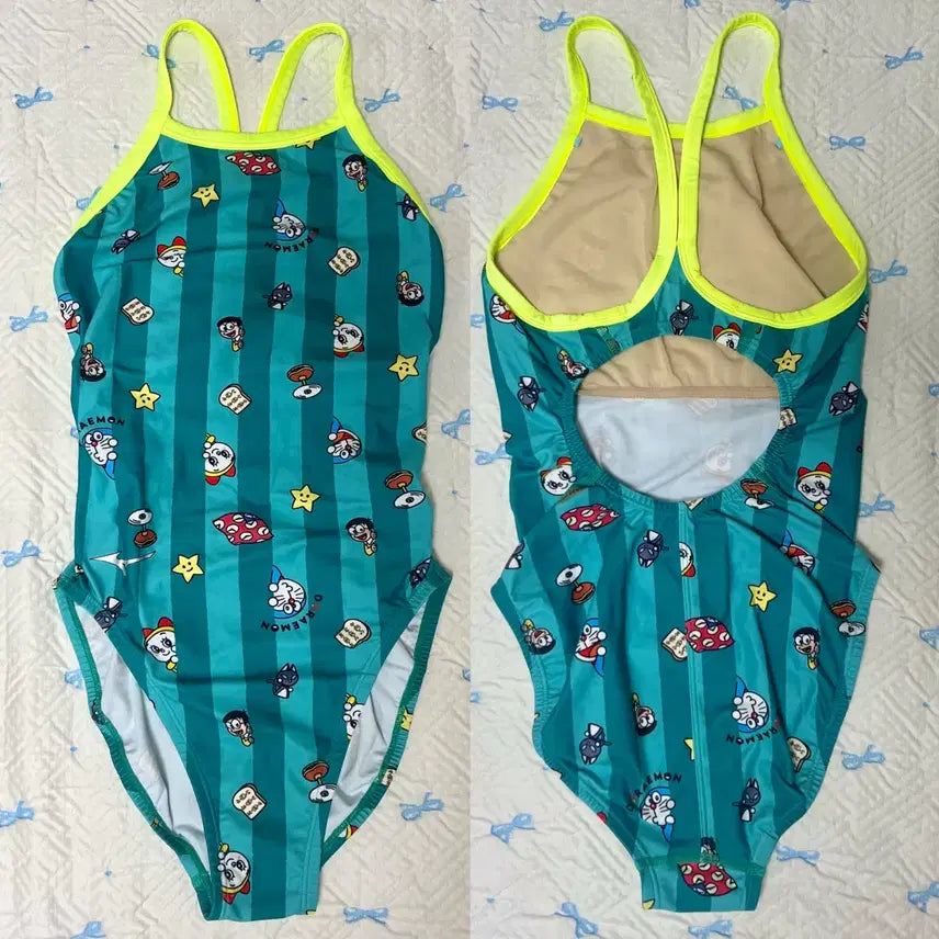 [BUNJANG] Mizuno Japan Doraemon Swimsuit (L) & Hugsecret Secret Garden Cat Mesh Swim Cap / 미즈노 재팬 도라에몽 수영복 L  & 후그 비밀화원 반전 고양이 메쉬수모