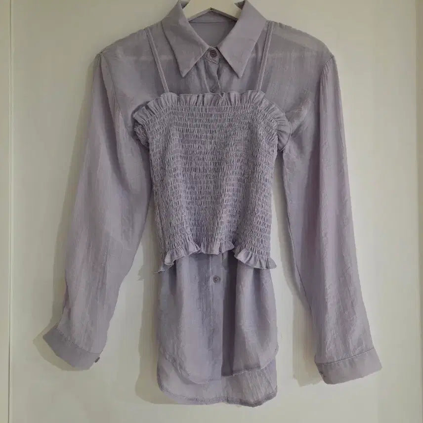 [BUNJANG] Smocked Cami + Blouse Set / 스모그밴딩 나시+블라우스 세트