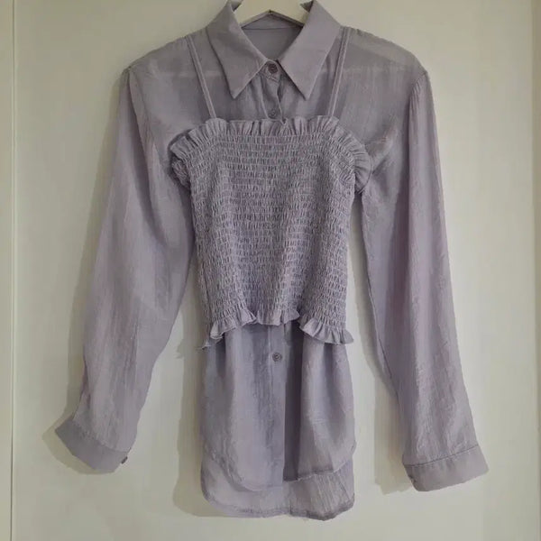 [BUNJANG] Smocked Cami + Blouse Set / 스모그밴딩 나시+블라우스 세트
