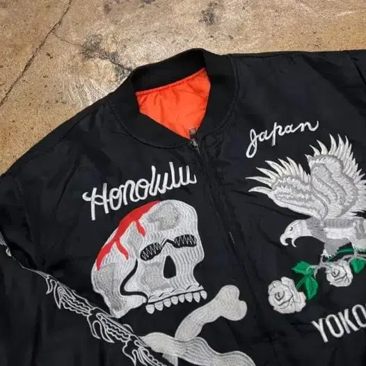 [BUNJANG] Padded Pirate Embroidered Souvenir Jacket / 패디드 해적기 스카잔 항공점퍼 자켓