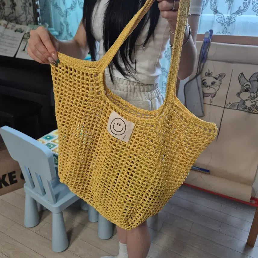 [BUNJANG] Knit Mesh Tote Bag - Yellow / 니트 메쉬 토트백 옐로우
