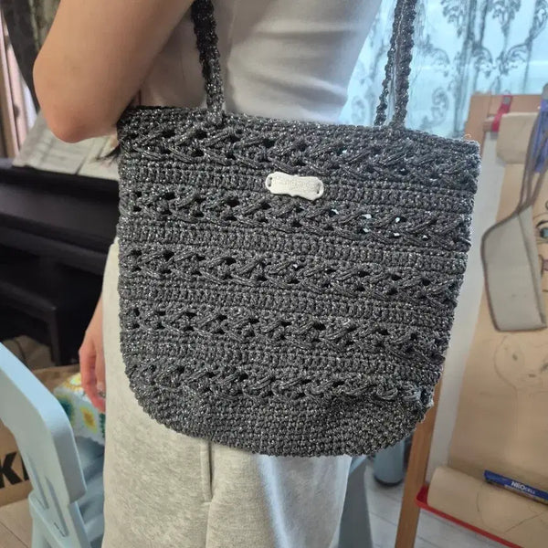[BUNJANG] Handmade Knit Shoulder Bag - Grey / 핸드메이드 니트 숄더백 그레이