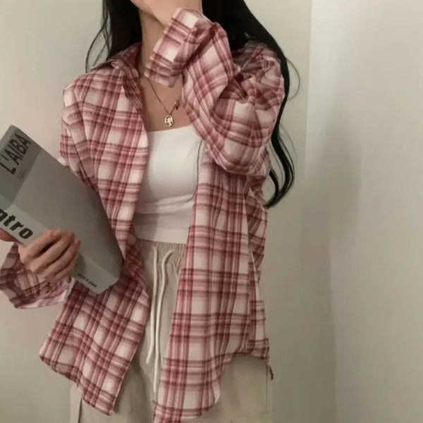 [BUNJANG] Women's Pink Checkered Shirt / 체크 셔츠