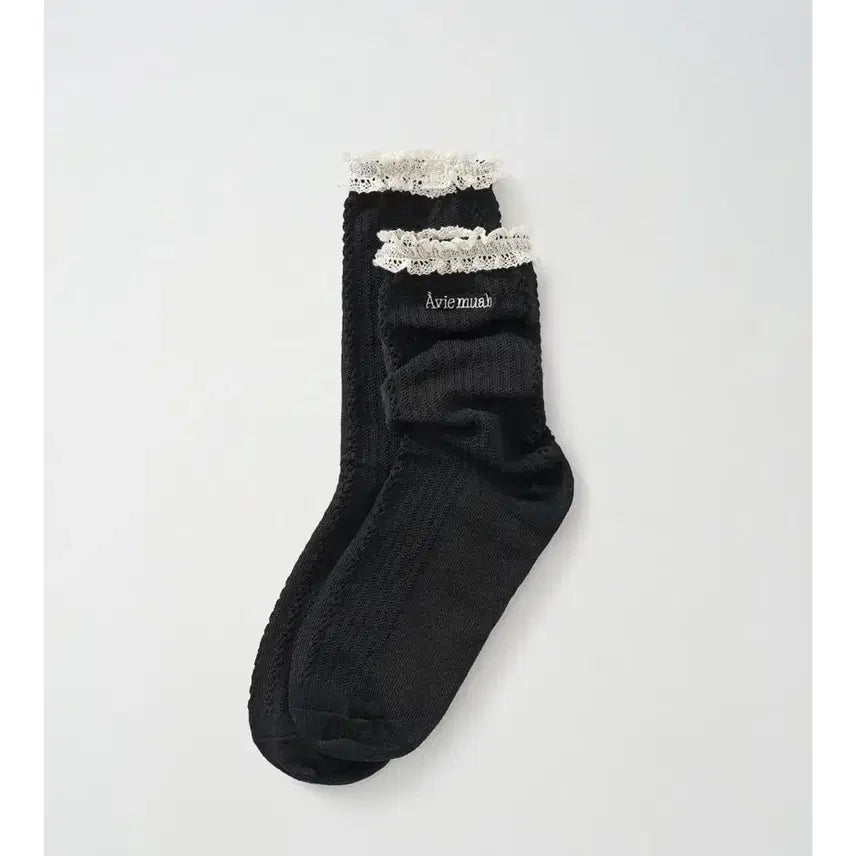 [BUNJANG] AvieMua Lace Silk Socks Black (Unsealed) / (미개봉) 아비에무아 레이스 실켓 삭스 블랙
