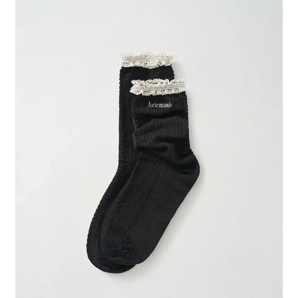 [BUNJANG] AvieMua Lace Silk Socks Black (Unsealed) / (미개봉) 아비에무아 레이스 실켓 삭스 블랙