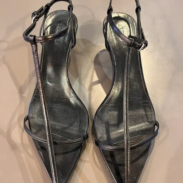 [BUNJANG] Jil Sander T-Strap Pointed Leather Kitten Heel Sandals / 질 샌더 T-스트랩 포인티드 레더 샌들 (이탈리아제 / 사이즈 39, 약 255~260mm)