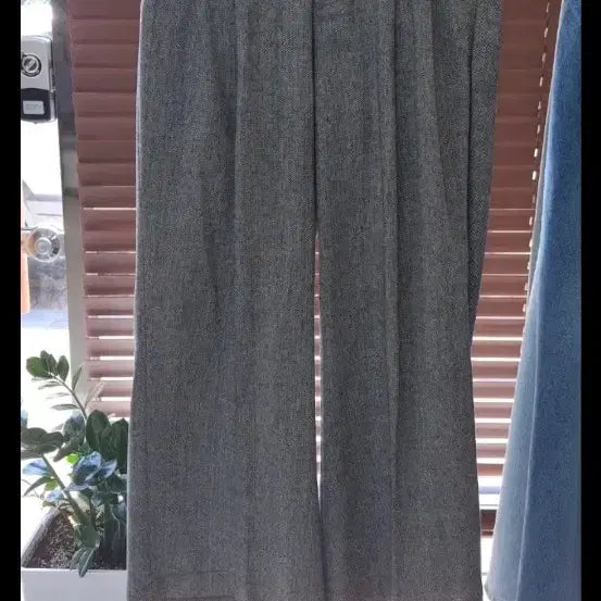 [BUNJANG] Wide Fit Herringbone Slacks Pants - Grey / 슬랙스 바지 그레이 헤링본