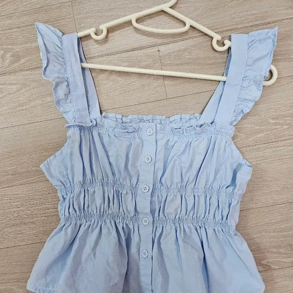[BUNJANG] Sky Blue Ruffle Blouse / 큐트한 스카이블루 프릴블라우스(새거)저렴하게