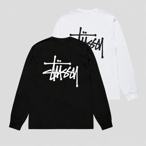 [BUNJANG] Stussy Basic Logo Long Sleeve T-Shirt Black White / [정품][최저가보장] 스투시 베이직 로고 롱슬리브 긴팔티 블랙 화이트
