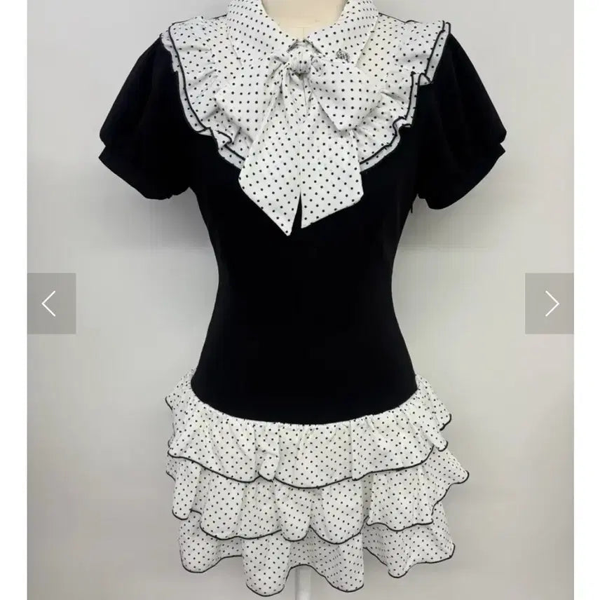 [BUNJANG] Evelyn Dot Frill Ribbon Dress Black / 에블린 evelyn 도트 프릴 리본 원피스 블랙