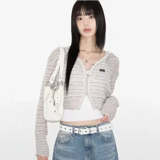 [BUNJANG] AZON Striped Cardigan Pink / 무신사 애즈온 가디건 스트라이프 핑크