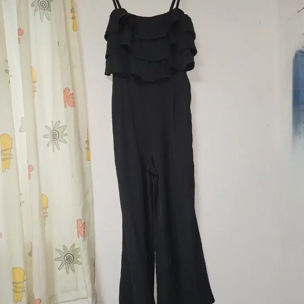 [BUNJANG] t.view Black Frill Jumpsuit Free Size / t.view 블랙 프릴 점프수트 F
