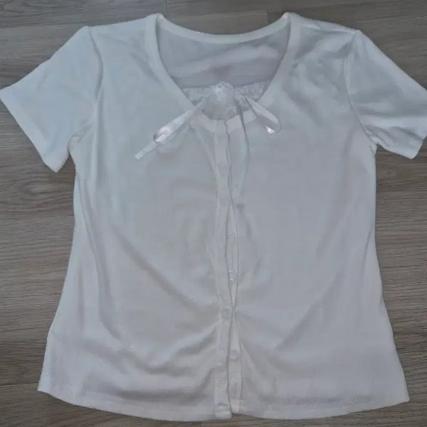 [BUNJANG] White Frill Ribbon Blouse / 화이트 프릴 리본 블라우스