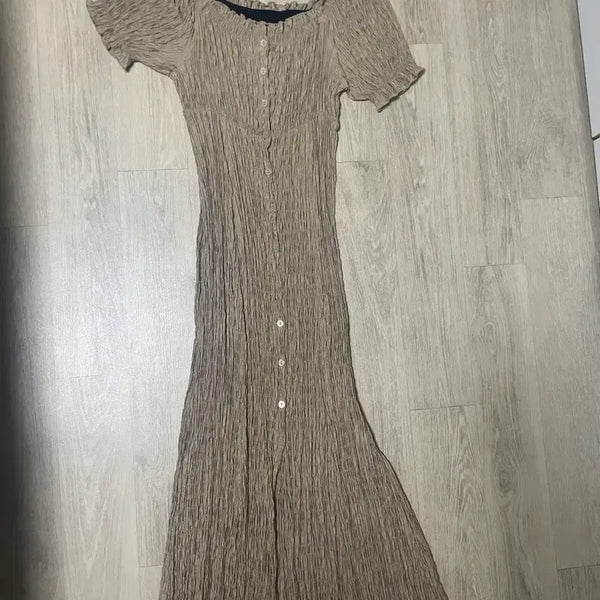 [BUNJANG] Wrinkled Long Dress Beige / 주름 원피스 베이지
