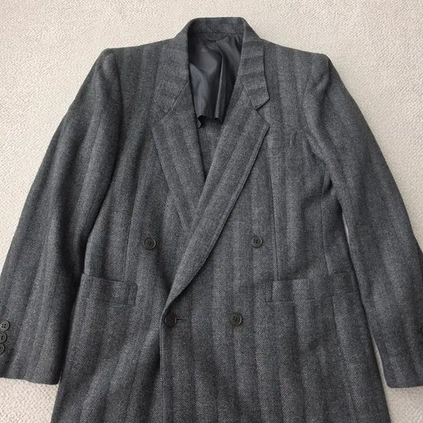 [BUNJANG] LANVIN Grey Herringbone Double-Breasted Jacket (Size 95-100) / LANVIN 랑방 그레이 헤링본 더블 자켓 95-100