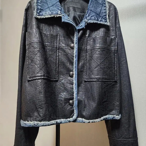 [BUNJANG] VOV Leather Denim Jacket / 보브 레더 데님 자켓 55
