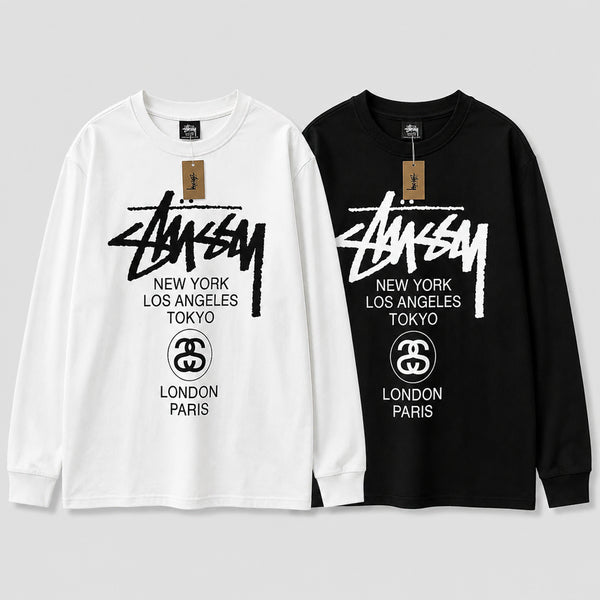 [BUNJANG] Stussy World Tour Long Sleeve T-Shirt Black White / [정품][최저가보장] 스투시 월드투어 롱슬리브 긴팔 티셔츠 블랙 화이트