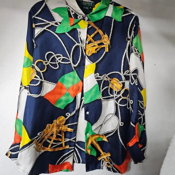 [BUNJANG] Ralph Lauren 100% Silk Vintage Pattern Blouse / 랄프로렌 실크100% 블라우스