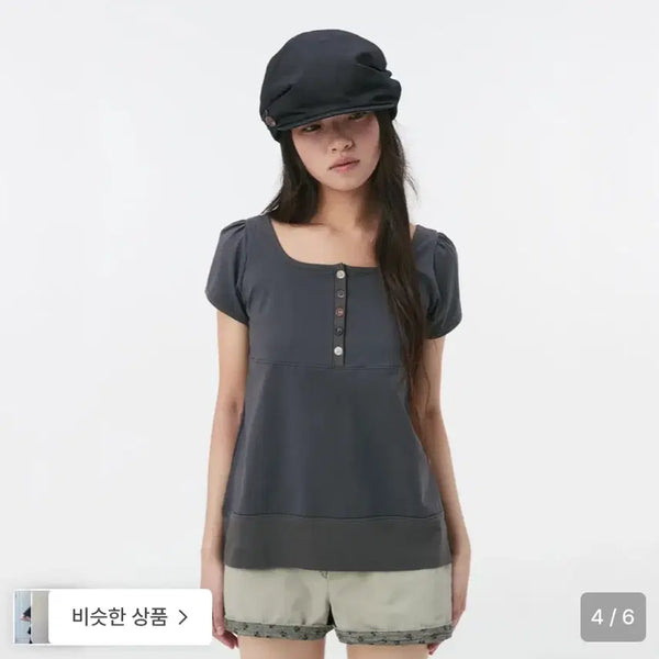 [BUNJANG] O H E I O Square Neck Jersey Blouse Charcoal / 오헤시오 SQUARE NECK JERSEY BLOUSE 차콜