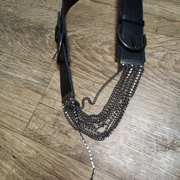 [BUNJANG] Vintage Black Chain Embellished Belt / 빈티지 블랙 체인 장식벨트