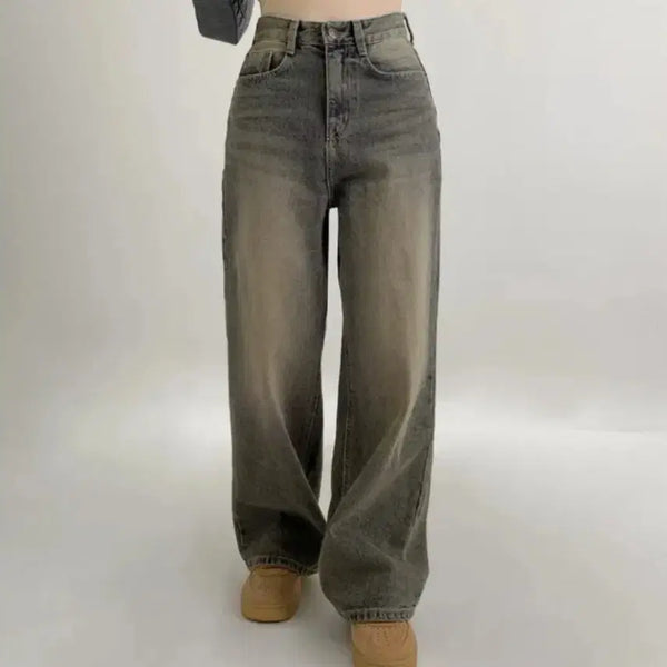 [BUNJANG] Vintage Washed Wide Leg Denim Pants / 빈티지 워싱 와이드 데님 팬츠