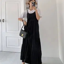 [BUNJANG] Black Frill Layered Sleeveless Long Dress / 새상품 블랙 프릴캉캉 레이어드 나시 롱 원피스 루즈핏 임부복 빅사이즈 가능 44-88