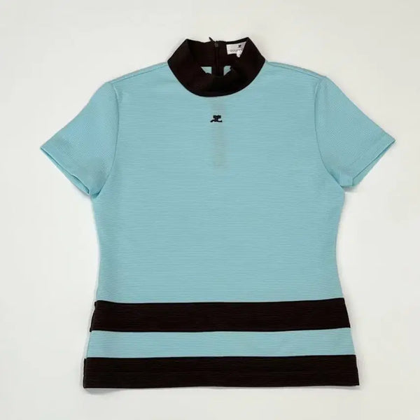 [BUNJANG] Courreges Sky Blue & Brown Polyester Cotton Blend Top / 꾸레쥬 스카이블루 탑