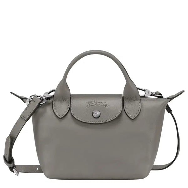 [BUNJANG] Longchamp Le Pliage Extra XS Mini Tote Bag Gray Leather / ㅁ롱샴 르 플리아쥬 엑스트라 XS 미니 토트백 그레이 천연가죽 / 숄더스트랩 분리가능 한번사용무료발송