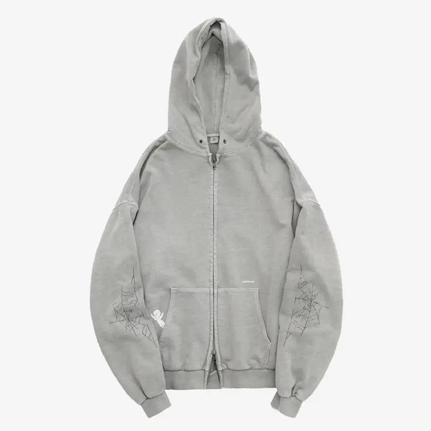 [BUNJANG] Polytellu Casper Zip Hoodie Spiderweb 1% Dyed Grey / [2]폴리테루 캐스퍼 집후디 스파이더웹 1% 다이드그레이