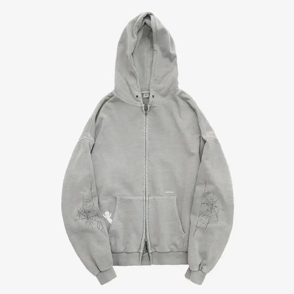 [BUNJANG] Polytellu Casper Zip Hoodie Spiderweb 1% Dyed Grey / [2]폴리테루 캐스퍼 집후디 스파이더웹 1% 다이드그레이