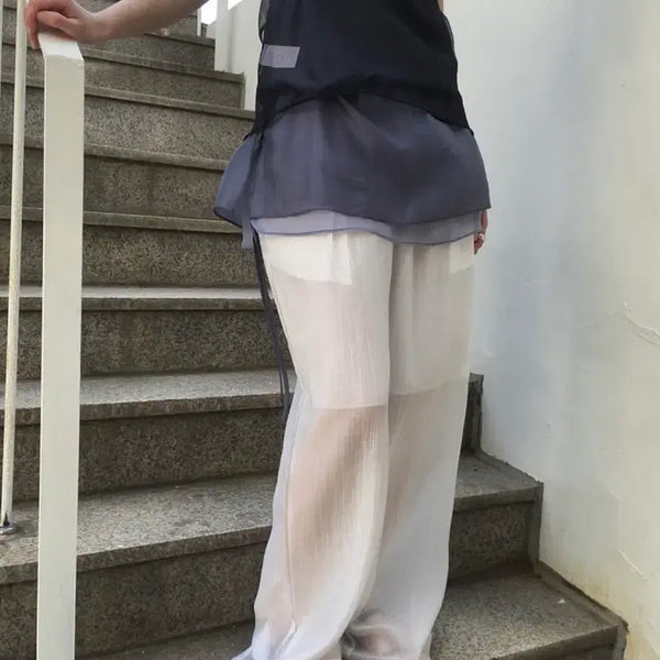 [BUNJANG] Mienne See-through Banding Pants White / 미엔느 시스루밴딩팬츠 화이트