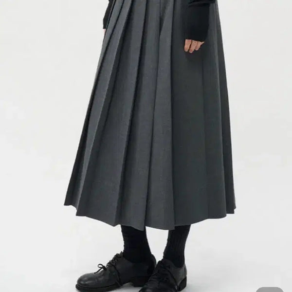 [BUNJANG] OFF AND AWAY Pleated Slit Skirt (Gray, Small) / 오프앤드어웨이 플리츠 슬릿스커트