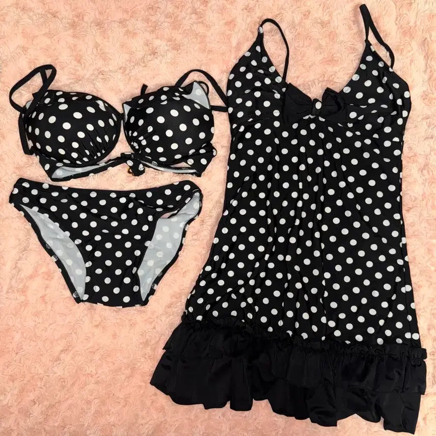 [BUNJANG] Polka Dot Bikini Three-Piece Set / 갸루 땡땡이 비키니 쓰리피스