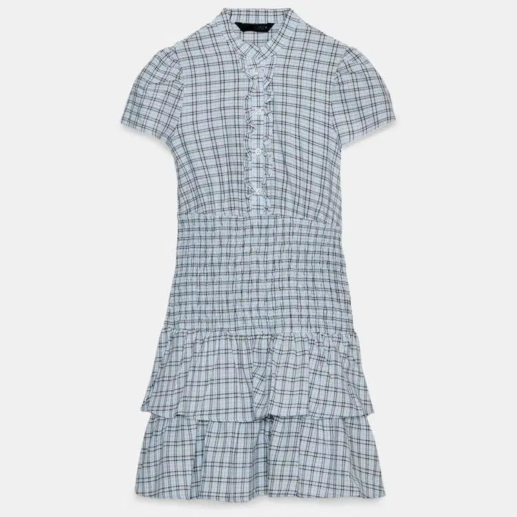 [BUNJANG] Zara Checked Frill Mini Dress XS / Zara 자라 체크 프릴 미니 원피스 스모크 XS