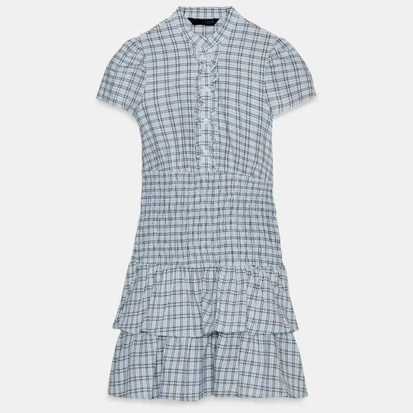 [BUNJANG] Zara Checked Frill Mini Dress XS / Zara 자라 체크 프릴 미니 원피스 스모크 XS