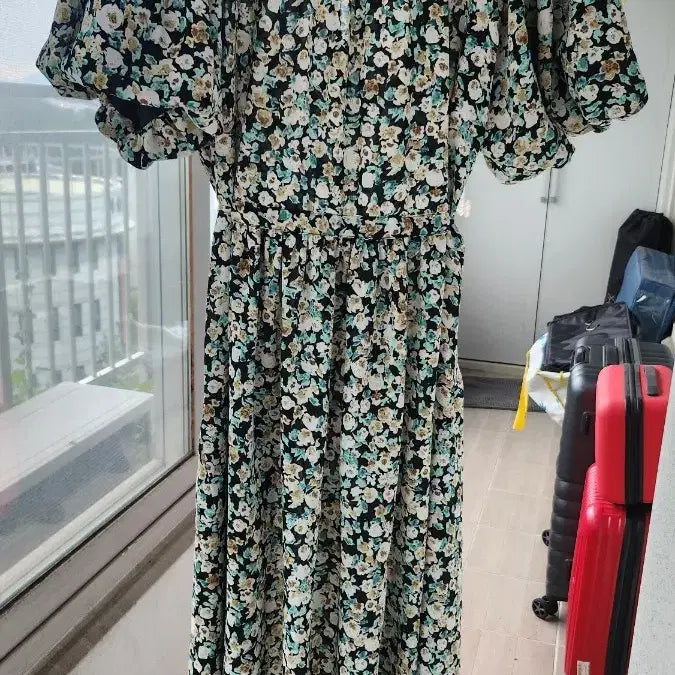 [BUNJANG] Flower Pattern Puff Sleeve Big Size Dress / 플라워 패턴 퍼프 소매 빅사이즈 원피스