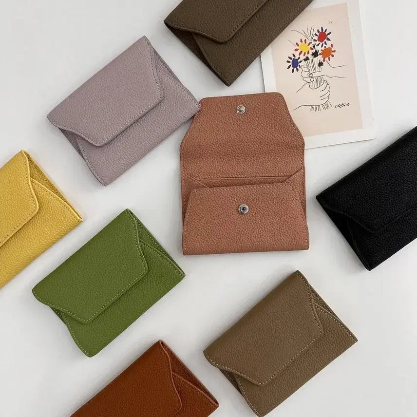 [BUNJANG] Genuine Leather Mini Wallet Card Holder - Muted Lavender / 소가죽 미니지갑 카드지갑 라벤더 연보라 뮤트 포스트 편지