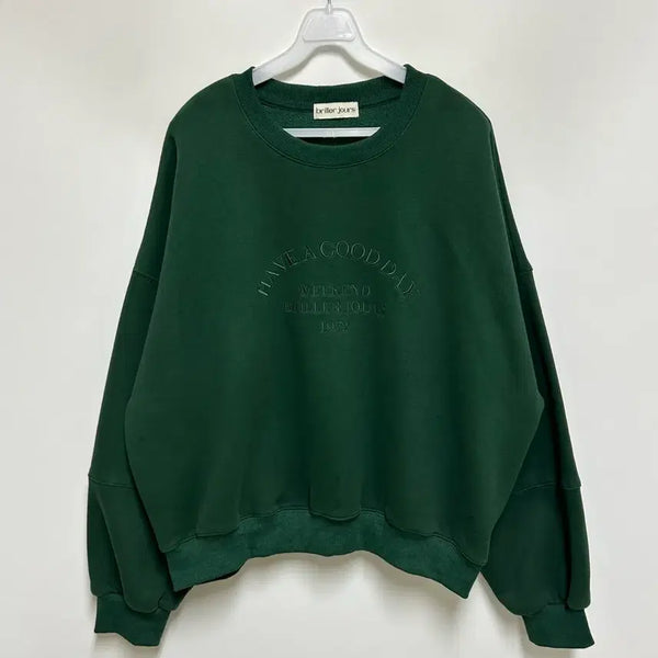 [BUNJANG] Briller Jours Green Loose Fit Sweatshirt / [여자-90~95]Briller Jours 그린 루즈핏 맨투맨