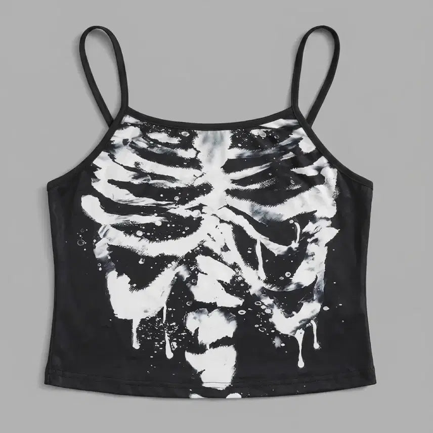 [BUNJANG] Face Graphic Spandex Tank Top L - Black/White / 힙한 스판 폴리 탱크탑 L (새상품) 1B4D-4