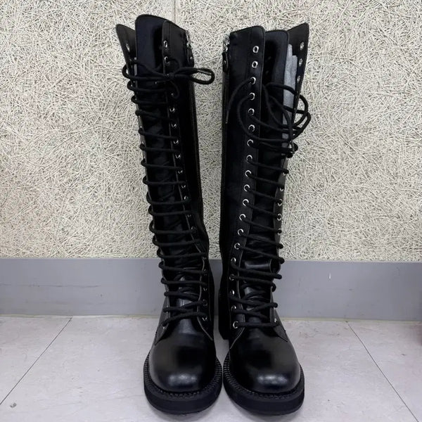 [BUNJANG] Black Chunky Platform Mid-Heel Boots (Size 250) / 고퀄 롱부츠 블랙 통굽 워커 미들힐 250