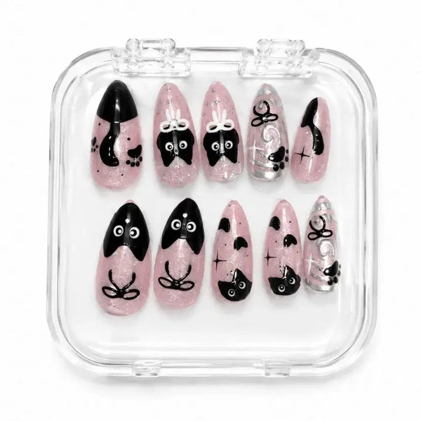 [BUNJANG] Syrup Pink Cat Charm Nail Tips / 시럽 핑크 고양이 파츠 네일팁