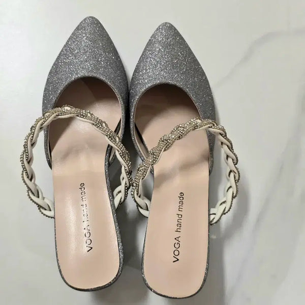 [BUNJANG] BOGA Handmade Silver Pearl Mule High Heels / 새상품 보가 수제화 은색 펄 뮬 하이힐