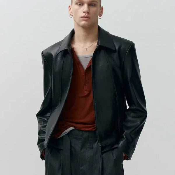[BUNJANG] Noir Grain Goatskin Leather Jacket Black 50 / 노이어 고트 슈렁큰 레더 자켓 블랙 50 새상품