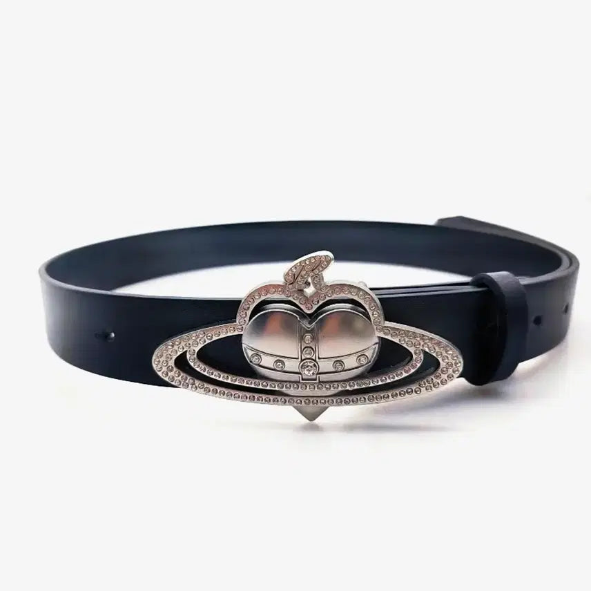 [BUNJANG] Vivienne Westwood Diamante Heart ORB Belt Black Silver / 비비안웨스트우드 디아망테 하트 오알비 벨트 블랙 실버